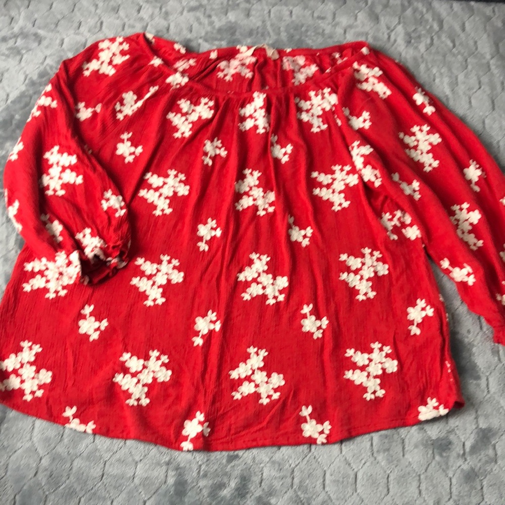 Soft Surroundings women’s size large tunic top red embroidered boho L